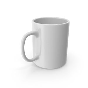 Closeup shot of white cup on plain white background